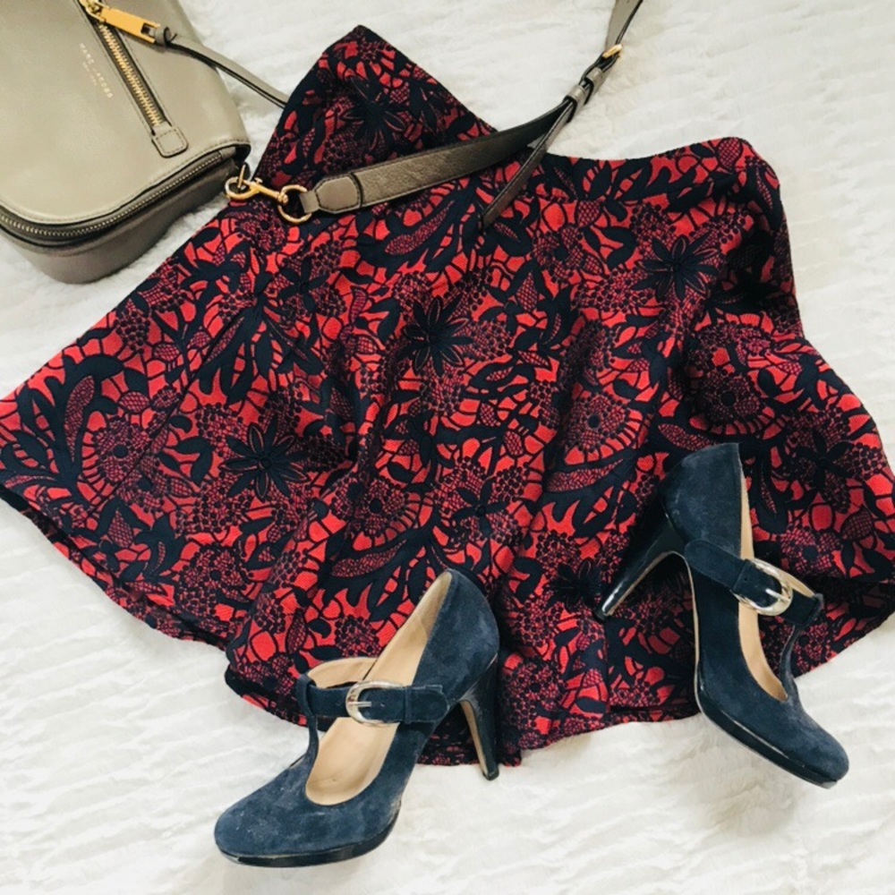 Francesca’s | Red w/ Navy Lace Detail Skirt - Picture 5 of 8